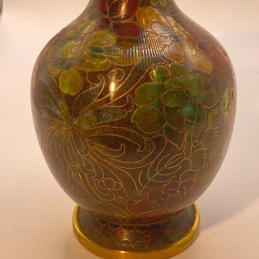 Antique Chinese Floral Cloisonne Enamel Vase - Picture 8 of 14
